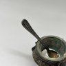 Купить Солонка с цветочным орнаментом и миниатюрной ложечкой, мельхиор (медь-никель), стекло, Мстерская художественная фабрика  «Ювелир», СССР, 1960-1980 гг.