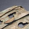 Купить Пряжка женская поясная прямоугольной формы с растительным декором и медальоном, металл, штамповка, Российская империя, 1890-1915 гг.