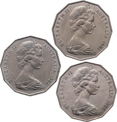купить Австралия, набор из 3-х монет 50 центов 1980-1982