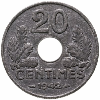 Купить Франция 20 сантимов (centimes) 1942