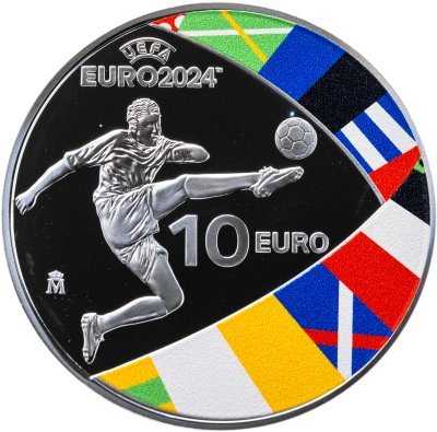 купить Испания 10 евро 2024 "Кубок UEFA 2024 футбол Германия" в футляре с сертификатом