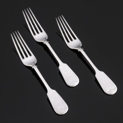 купить Набор вилок лаконичной формы на три персоны, сплав металлов, серебрение, фирма "Fraget", г. Варшава, Польша, 1900-1917 гг.