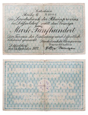 купить Германия 500 марок 1922 Дюссельдорф