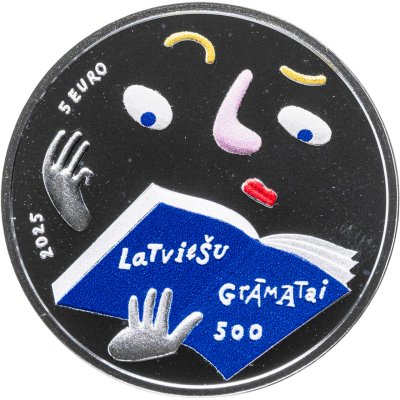 купить Латвия 5 евро 2025 "Латвийская книга", в футляре, с сертификатом