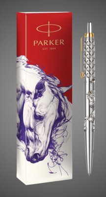 Купить Шариковая ручка Parker Jotter Horse Special Edition, цвет: St. Steel GT, стержень: Mblue в подарочной коробке, Металлы: нержавеющая сталь, 2026 г.