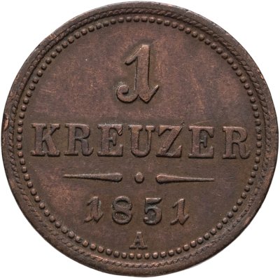 купить Австрия 1 крейцер (kreuzer) 1851, знак монетного двора "А" - Вена