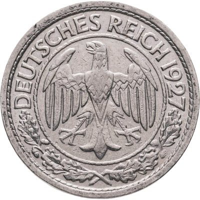 купить Германия 50 рейхспфеннигов (reichspfennig) 1927, знак монетного двора "А" — Берлин