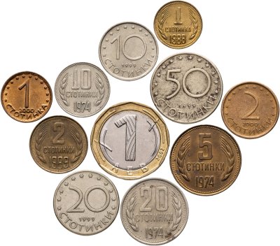 купить Болгария набор из 11 монет 1, 2, 5, 10, 20, 50 стотинок и 1 лев 1974-2002