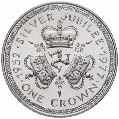 купить Остров Мэн 1 крона 1977 "25 лет правления Королевы Елизаветы II (герб)"