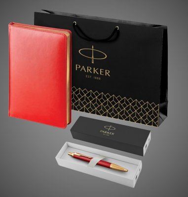 купить Подарочный набор: Шариковая ручка Parker IM Premium K318 Red GT, цвет чернил синий и красный недатированный ежедневник с золотым срезом, Металлы: латунь, сталь, 2026 г.