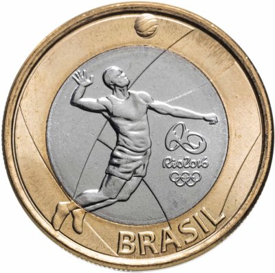 Купить Бразилия 1 real (реал) 2015 "XXXI летние Олимпийские Игры, Рио-де-Жанейро 2016 volleyball (волейбол)"