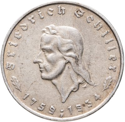 купить Германия, Третий рейх 5 рейхсмарок (reichsmark) 1934 "175 лет со дня рождения Фридриха Шиллера"