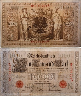 купить Германия 1000 марок 1910 красная печать