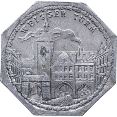 купить Германия (Нюрнберг) нотгельд 20 пфеннигов 1921 "Белая башня" трамвайный жетон