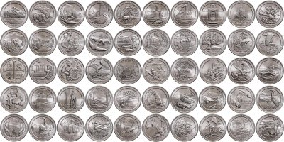 купить США набор монет 1/4 доллара (25 центов, квотер) 2010-2020 из серии "Прекрасная Америка" национальные парки (50 штук)