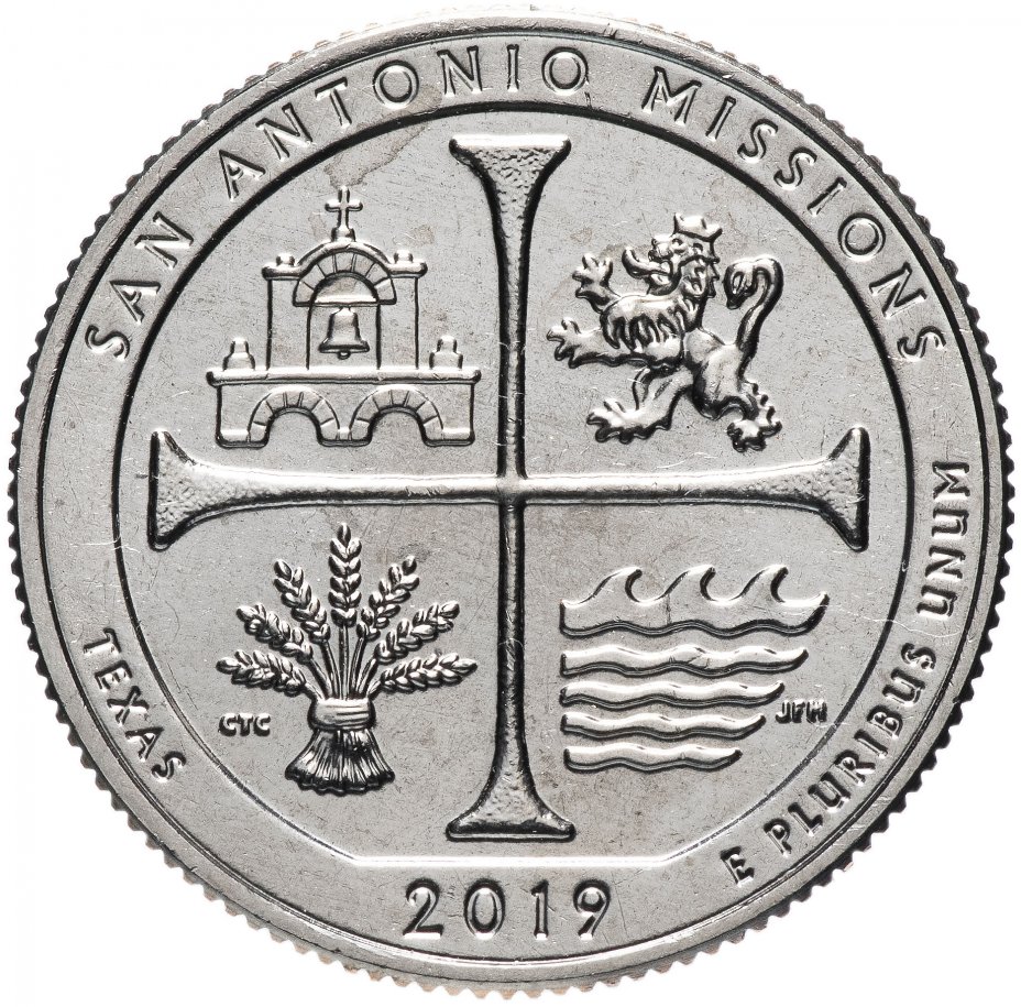 купить США 1/4 доллара (25 центов, квотер) 2019 S — "Национальный исторический парк миссий Сан-Антонио" (49-й парк)