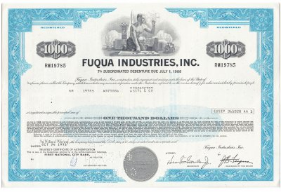купить Акция FUQUA INDUSTRIES, INC. 1973 г.
