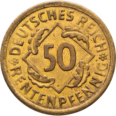 купить Германия (Веймарская республика) 50 рентных пфеннигов 1924, знак монетного двора "A" — Берлин