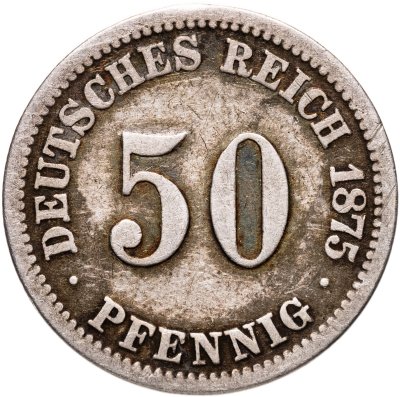 купить Германия 50 пфеннигов (pfennig) 1875 F знак монетного двора: "F" - Штутгарт