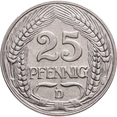 купить Германия 25 пфеннигов (pfennig) 1909, знак монетного двора: "D" - Мюнхен