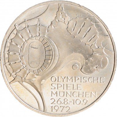 Купить ФРГ 10 марок 1972 G "Олимпиада в Мюнхене -Крыша стадиона"
