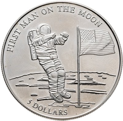 купить Либерия 5 долларов 2000 "Первый человек на луне"