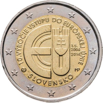 купить Словакия 2 евро 2014 "10 лет вступления в Европейский Союз"