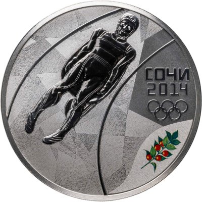 купить 3 рубля 2014 СПМД Proof "санный спорт - Сочи Олимпиада" в футляре с сертификатом