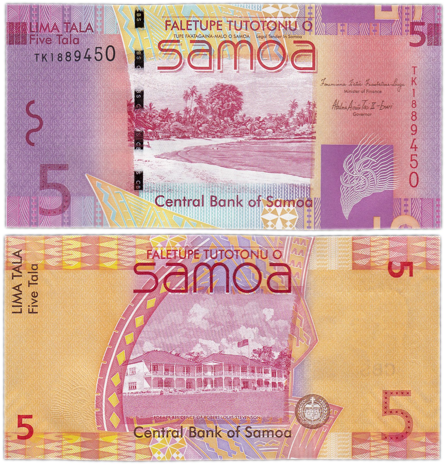 Банкнота Самоа 5 тала 2012 (Pick 38b) стоимостью 750 руб.