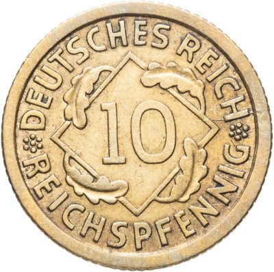 купить Германия, Третий рейх 10 рейхспфеннигов (reichspfennig) 1936 F знак монетного двора "F" — Штутгарт