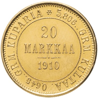купить 20 марок 1910 L, монета для Финляндии правления Николая 2, Биткин №387