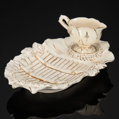 купить Блюдо (менажница) с соусником в стиле Art Nouveau, Julius Dressler, фаянс, золочение, Австро-Венгрия, 1900-1918 гг.