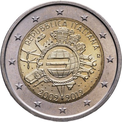 купить Италия 2 евро (euro) 2012 R "10 лет наличному обращению евро"
