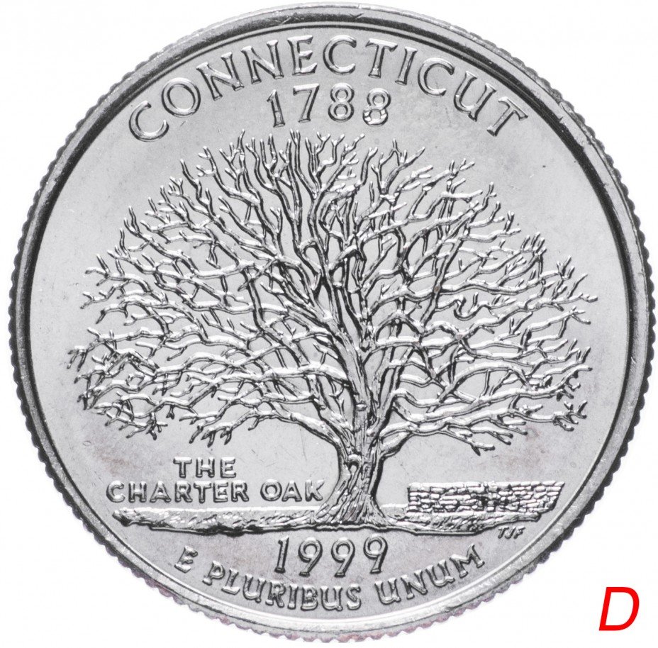купить США 1/4 доллара (квотер, 25 центов) 1999 D "Штат Коннектикут"