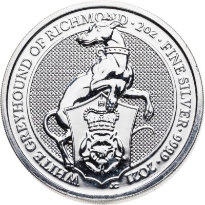 купить Великобритания 5 фунтов (pounds) 2021 "Звери королевы - Белая Борзая Ричмонда"