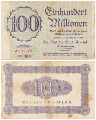купить Германия 100000000 марок (100 млн) 1923 год Фрайталь
