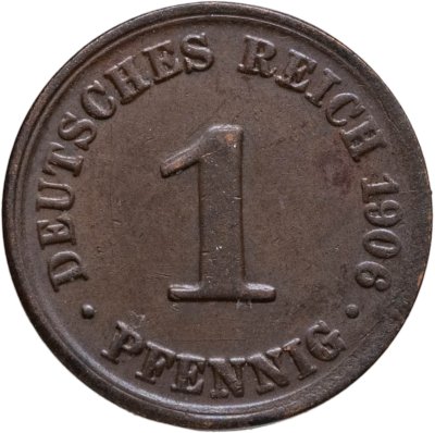 купить Германия 1 пфенниг 1906, знак монетного двора: "А" - Берлин