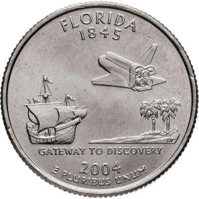 купить США 1/4 доллара (квотер, 25 центов) 2004 "Штат Флорида", знак монетного двора "P" - Филадельфия