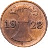 Купить Германия 1 рейхспфенниг (reichspfennig) 1928 D  знак монетного двора "D" — Мюнхен