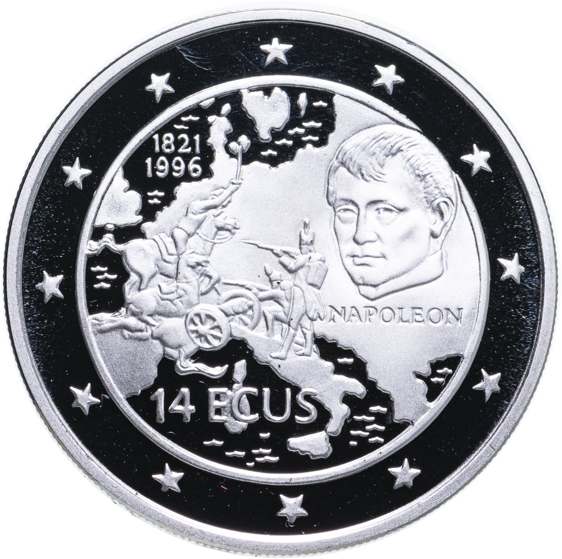 Монета гибралтар 14 экю (ecu) 1996 Наполеон стоимостью 2350 руб.