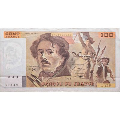 купить Франция 100 франков 1993 года (Pick 154g(1) "SECRETAIRE G.al"