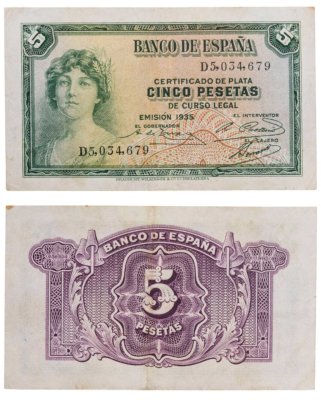 купить Испания 5 песет 1935 (Pick 85a(2)