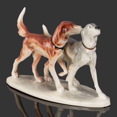 купить Статуэтка "Две охотничьи собаки", фаянс, роспись, Katzhütte (Кацхютте), Германия, 1958-1990 гг.