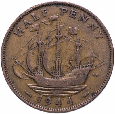 Купить Великобритания 1/2 пенни (penny) 1944