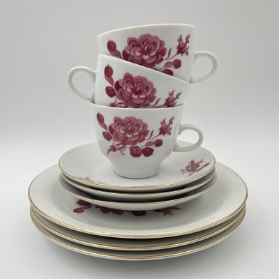 купить Набор чайных трио с цветочным декором на 3 персоны, фарфор, деколь, золочение, Colditz (Кольдиц), ГДР, 1970-1990 гг.