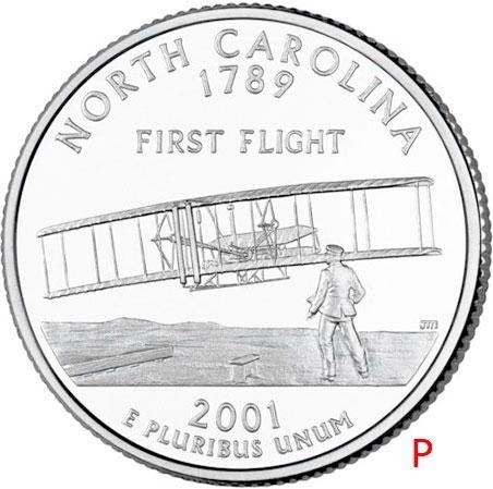 купить США 25 центов (квотер) 2001 P — штат Северная Каролина