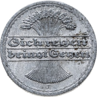 купить Германия (Веймарская республика) 50 пфеннигов (pfennig) 1921 F знак монетного двора "F" — Штутгарт