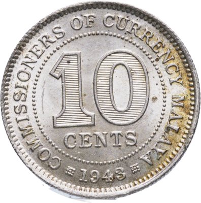 купить Малайя 10 центов (cents) 1943 Георг VI