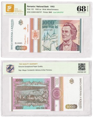 купить Румыния 1000 лей 1993 в слабе TQG UNC68