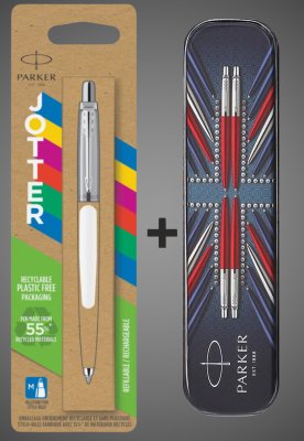 купить Шариковая ручка Parker Jotter ORIGINALS WHITE CT, стержень: Mblue ЭКО-УПАКОВКА+жестяной футляр, Металлы: нержавеющая сталь, пластик, 2026 г.